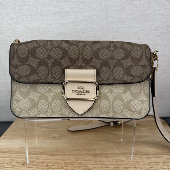 Coach Handbags - COACH MORGAN SHOULDER BAG IN BLOCKED SIGNATURE CANVAS CH506 Light Khaki Brown